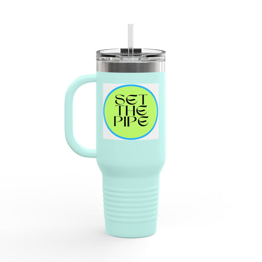 SET THE PIPE!! Insulated Travel Mug with QR Design, Perfect for Coffee Lovers, Gifts for Him or Her