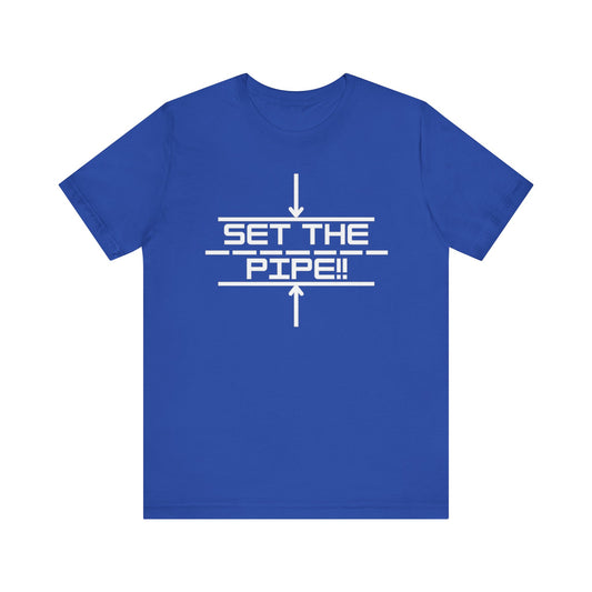 SET THE PIPE!! logo and QR codes on the back:  unique unisex short sleeve design
